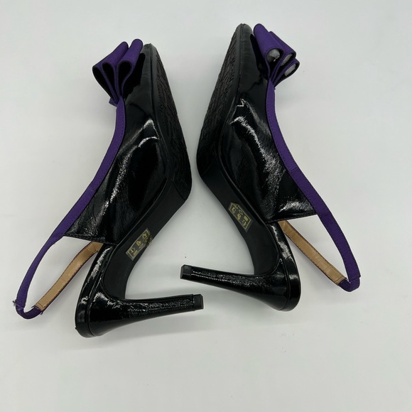 J Renee Marva Slingback Size 7 M Black Patent Leather Purple Bow - Picture 11 of 16